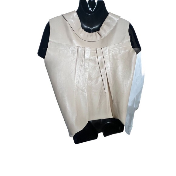 Oscar De La Renta Genuine Leather Vest Beige Gold Zipper Size 10 Made In USA - Picture 9 of 16